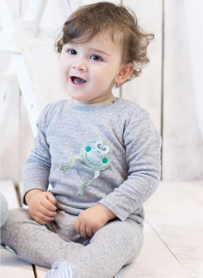 OrganicEra Organic Baby Footed Sleepsuit With Applique , Grey Melange
