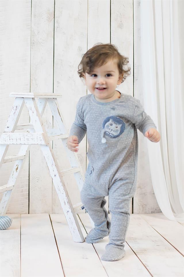 OrganicEra Organic Baby Footed Sleepsuit With Applique , Grey Melange
