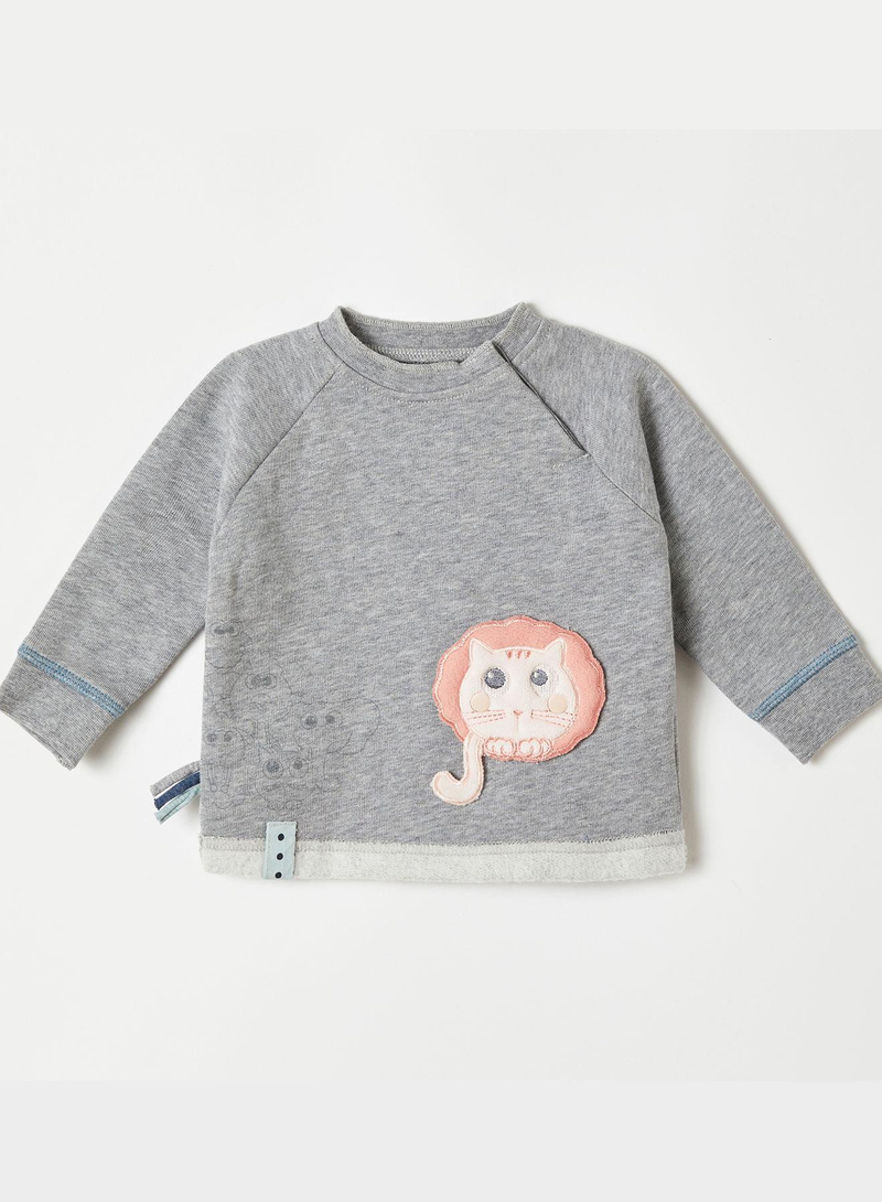 OrganicEra Organik Aplikeli Sweatshirt , Grey Melange