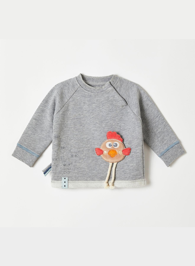 OrganicEra Organik Aplikeli Sweatshirt , Grey Melange