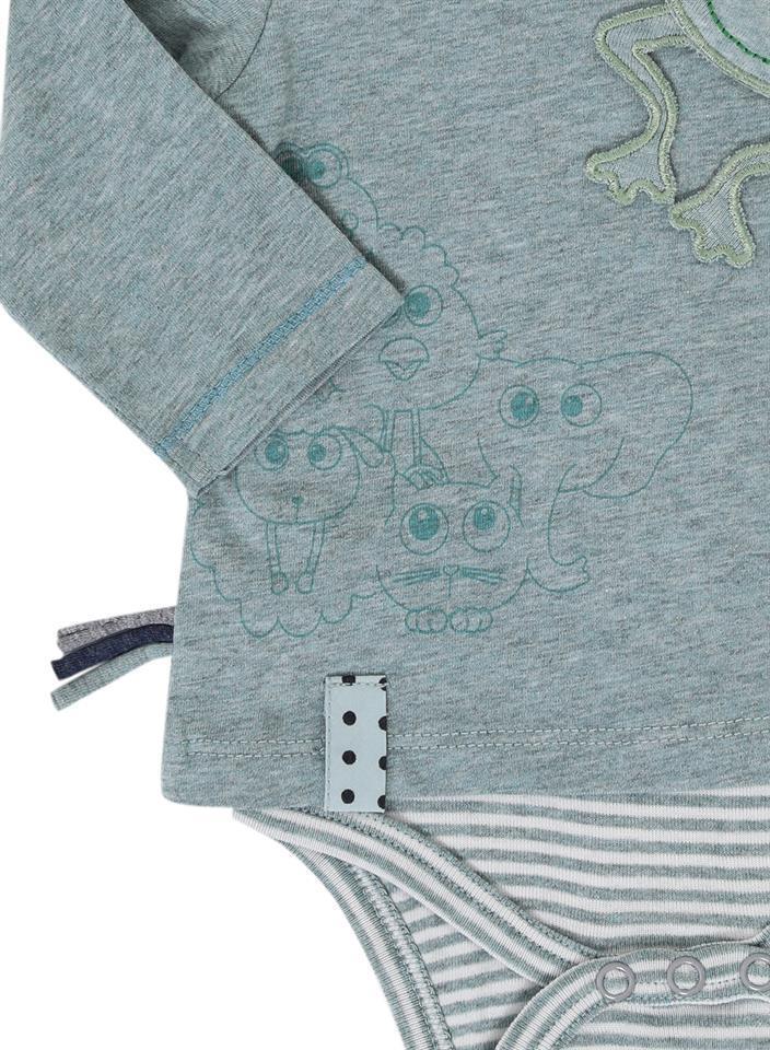 OrganicEra Organic Baby L/S T-shirt Body With Applique, Aqua Melange 