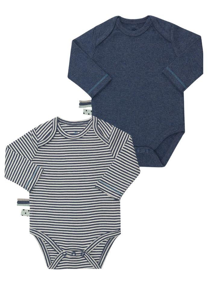OrganicEra Organik Uzun Kollu Bebek Body 2'li  Set , INDİGO