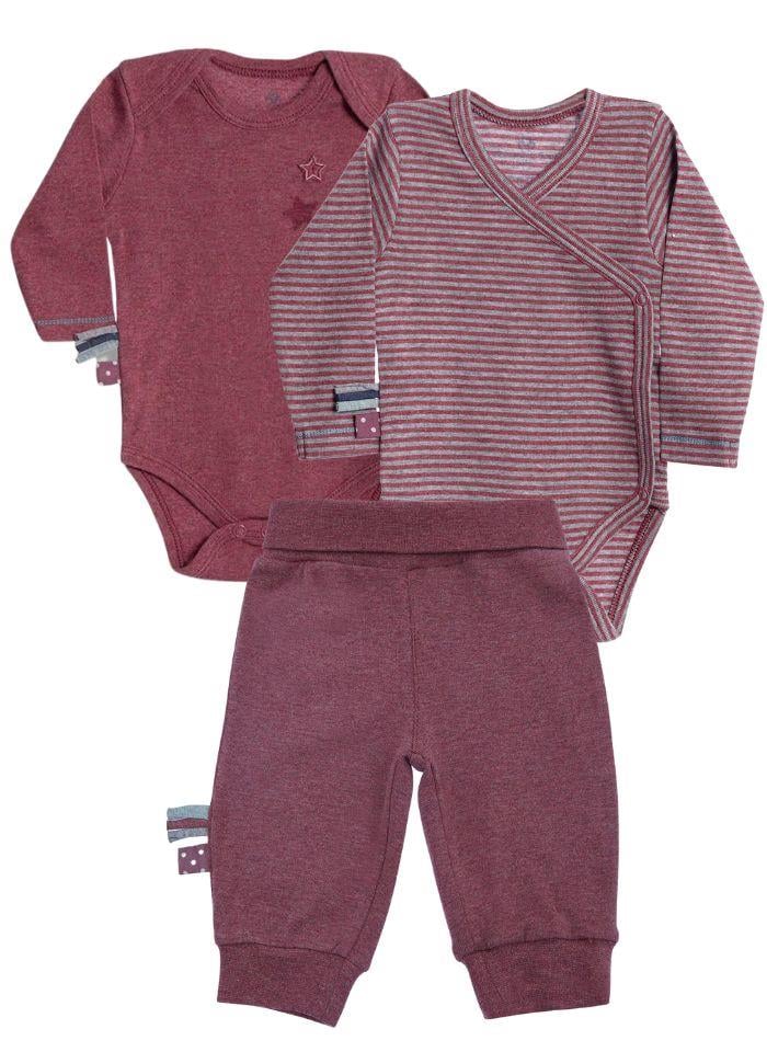 OrganicEra Organik Uzun Kollu Body, Kimono Yaka Body,Beli Katlamalı Pantolon , 3'lu Set , Bordeaux Melange