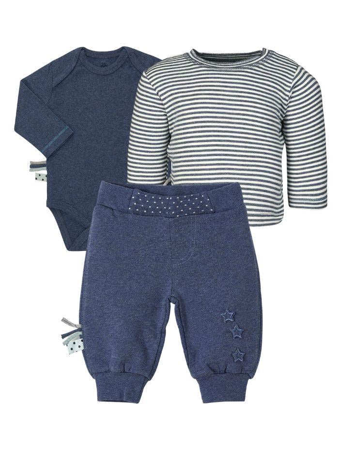 OrganicEra Organic L/S Bodysuit, Pants, Tshirt Set of 3 pcs,  Indigo Melange