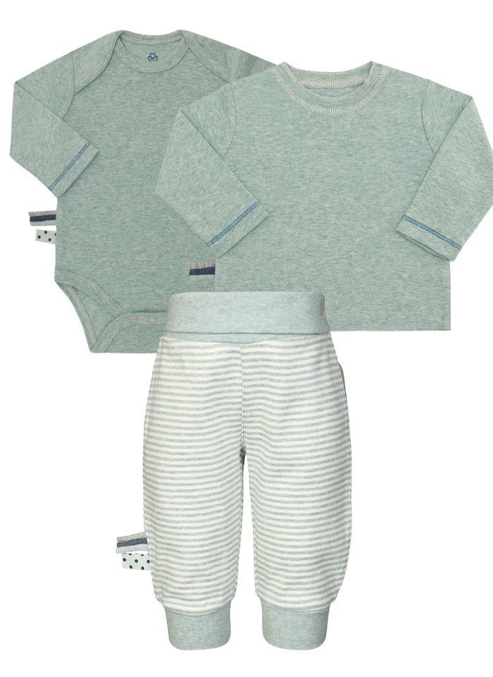 OrganicEra Organik Uzun Kollu Body, T-shirt,Beli Katlamalı Pantolon , 3'lu Set , Aqua Melanj