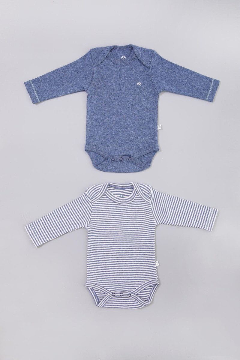 OrganicEra Organik Uzun Kollu Yenidoğan Body, 2’li Set , Indigo Melanj