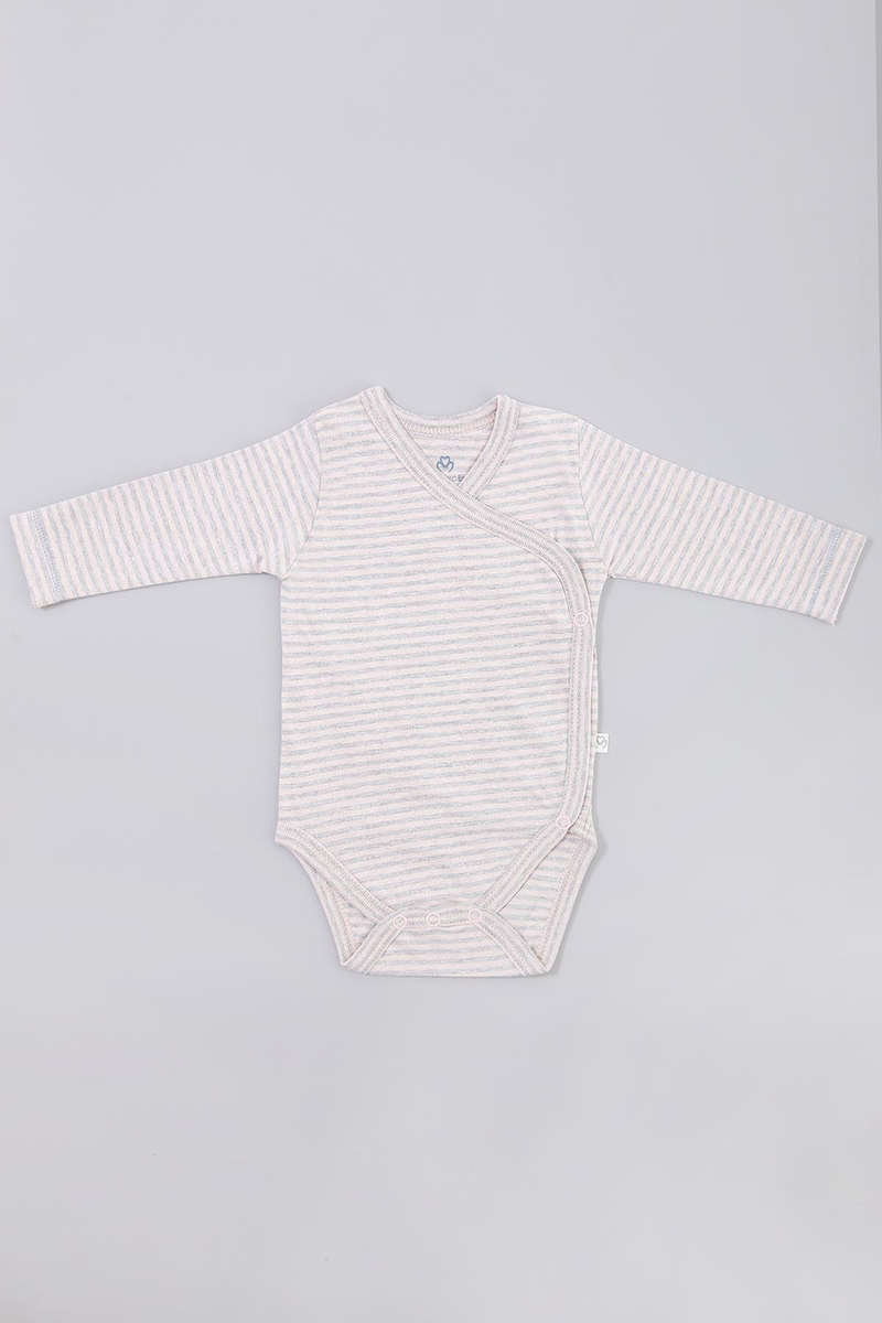 OrganicEra Organik Uzun Kollu Yenidoğan Kimono Bebek Body, Çizgili , Rose Melange