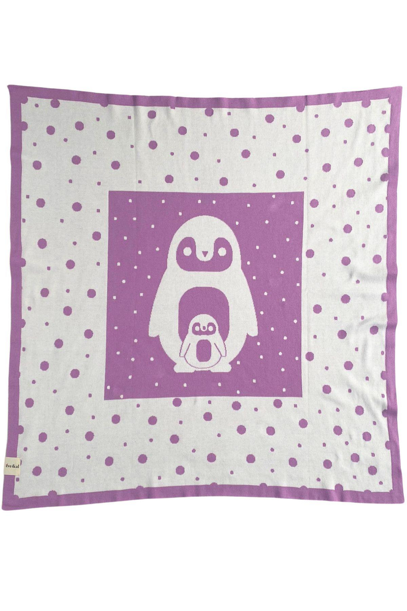 Organik Triko Bebek Örtüsü, Penguen  80X90 , Lila
