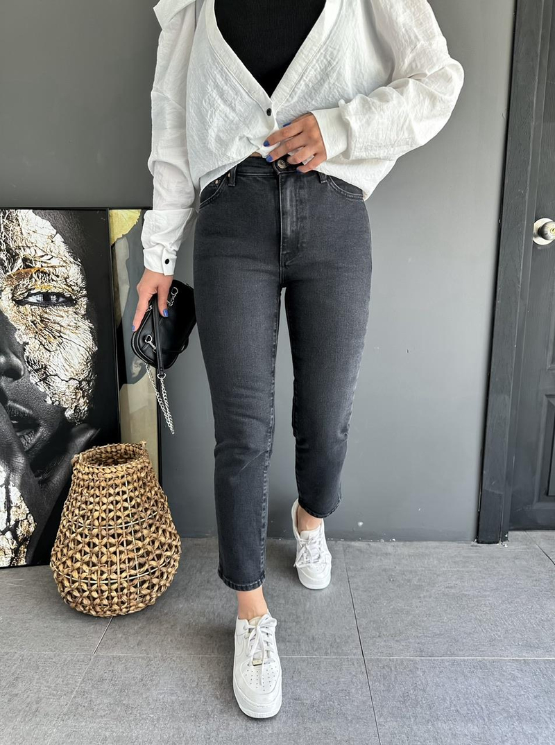 Antrasit Mom Slim Fit Jean
