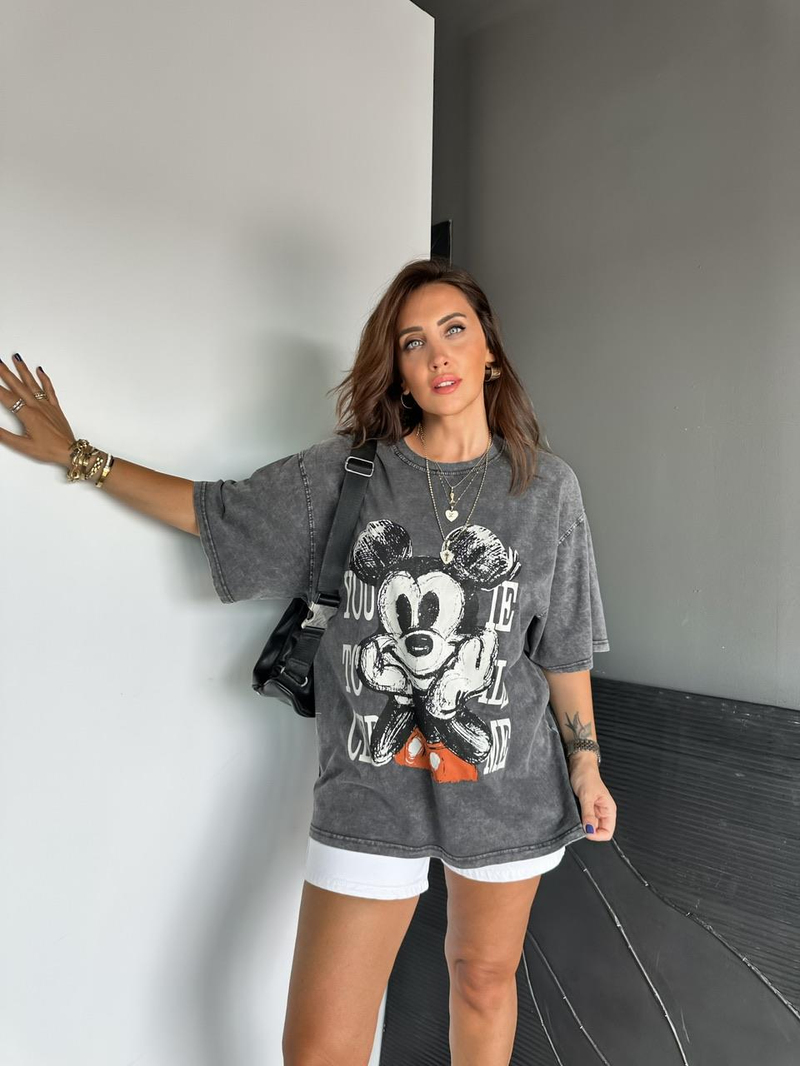 Antrasit You Miki Yıkamalı Tshirt