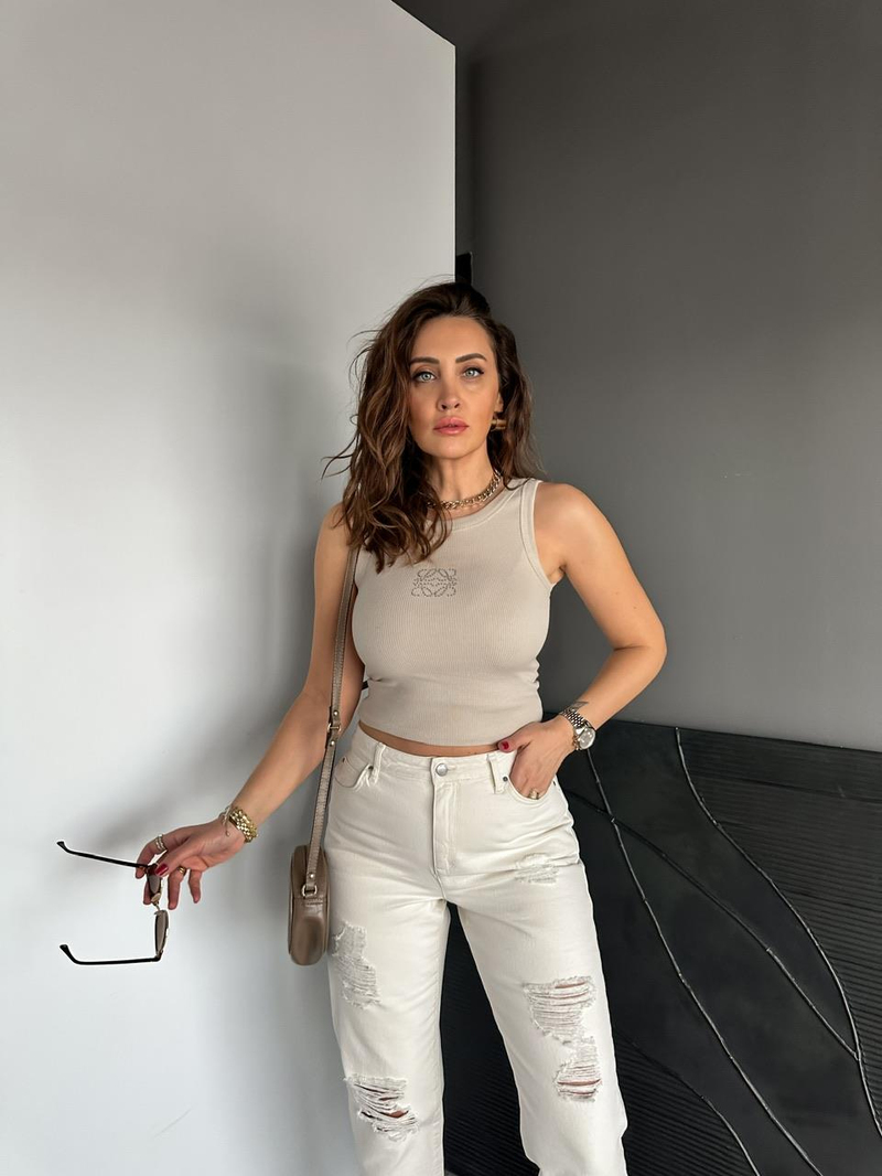 Bej Taş İşlemeli Atlet
