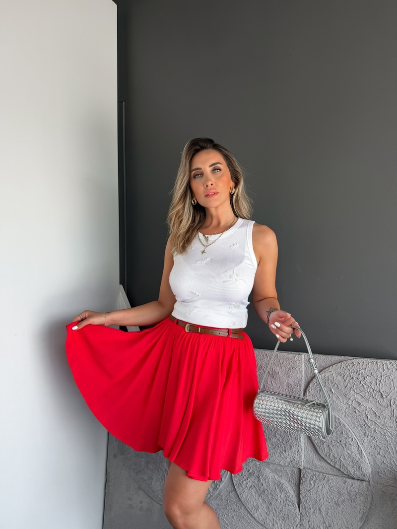 Beyaz Boncuk İşlemeli Likralı Atlet