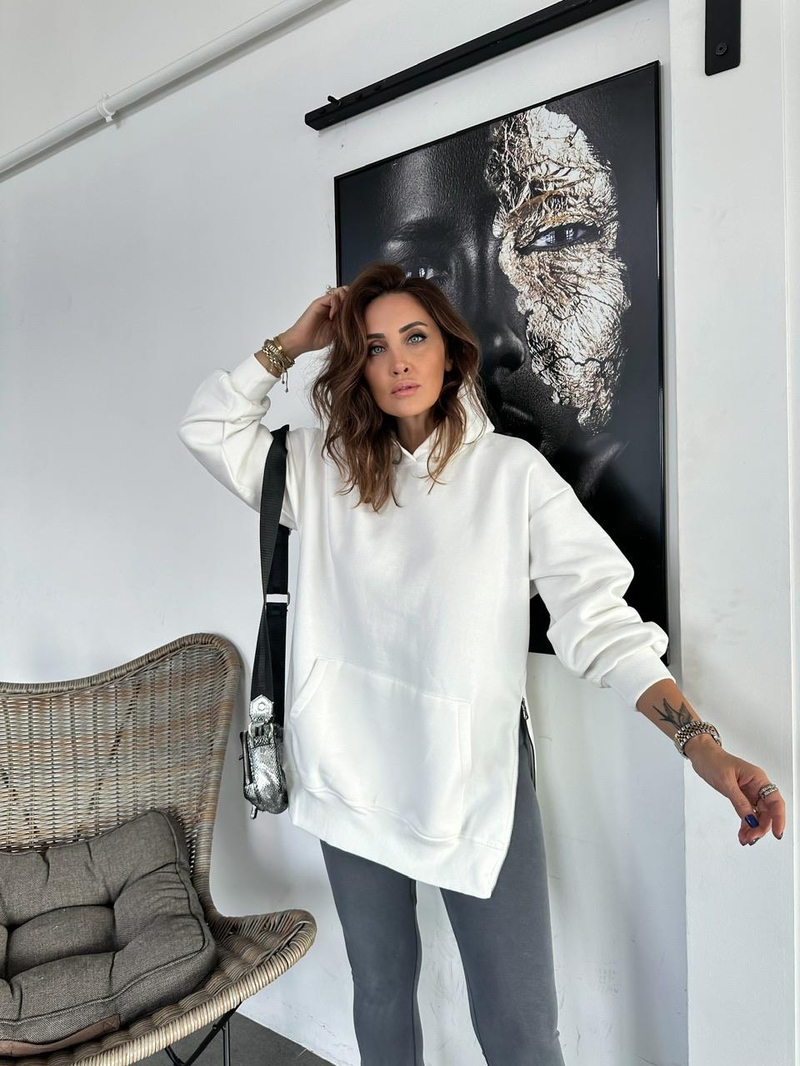 Beyaz Kenarları Fermuarlı Sweatshirt