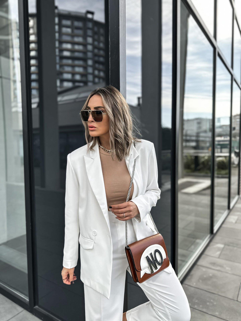 Beyaz Kruvaze  Blazer Ceket