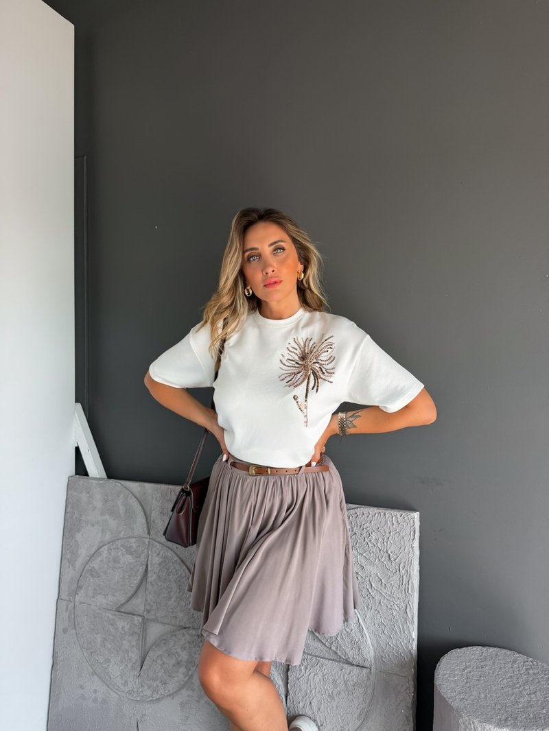 Beyaz Pul Çiçekli Marka Model Tshirt