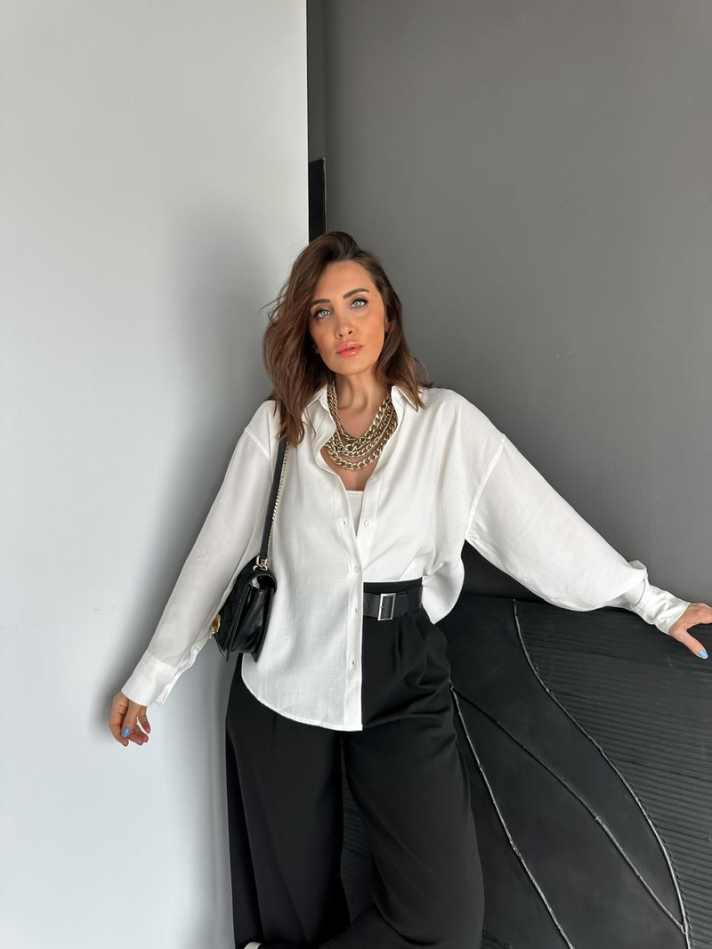 Beyaz Tensel Salaş Cotton Gömlek