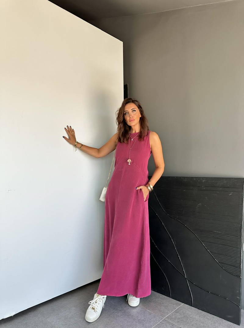 Bordo Cepli Maxi Modal Elbise