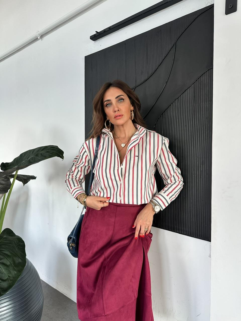 Bordo Çizgili Tommy Gömlek 