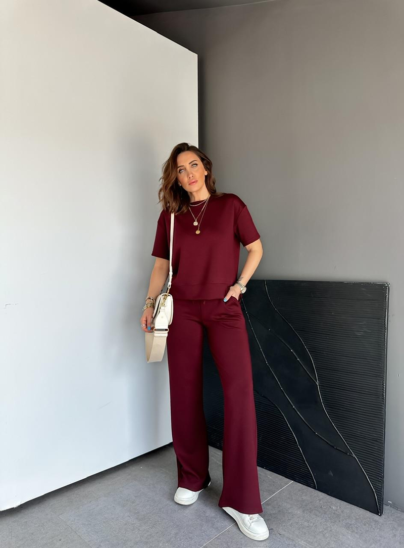Bordo Kısa Kollu Basic Modal Takım