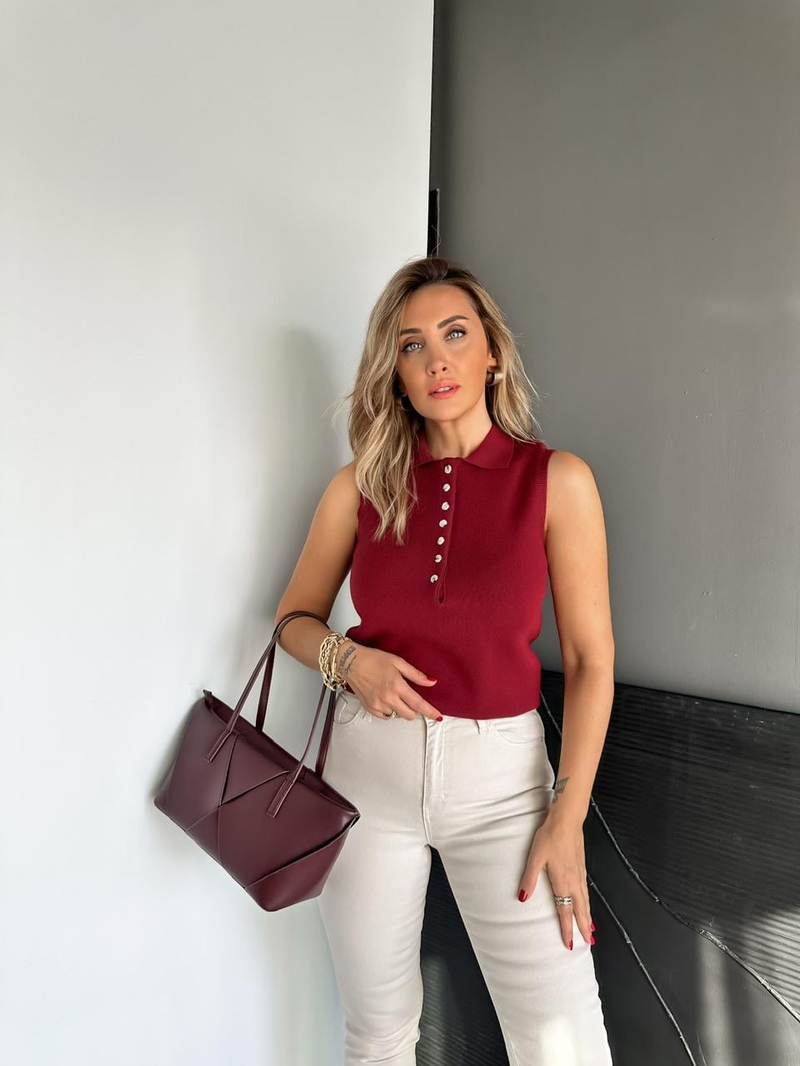 Bordo Polo Yaka Marka Model Süveter