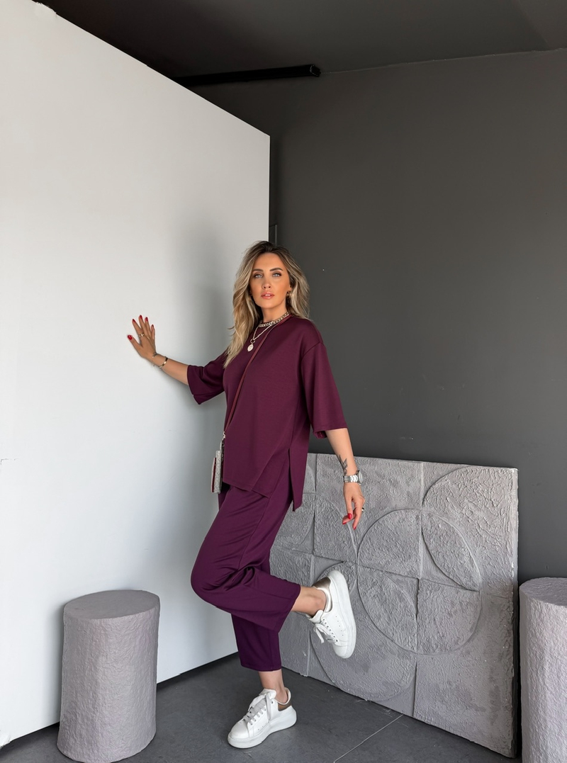 Bordo Yanları Yırtmaçlı Basic Modal Takım