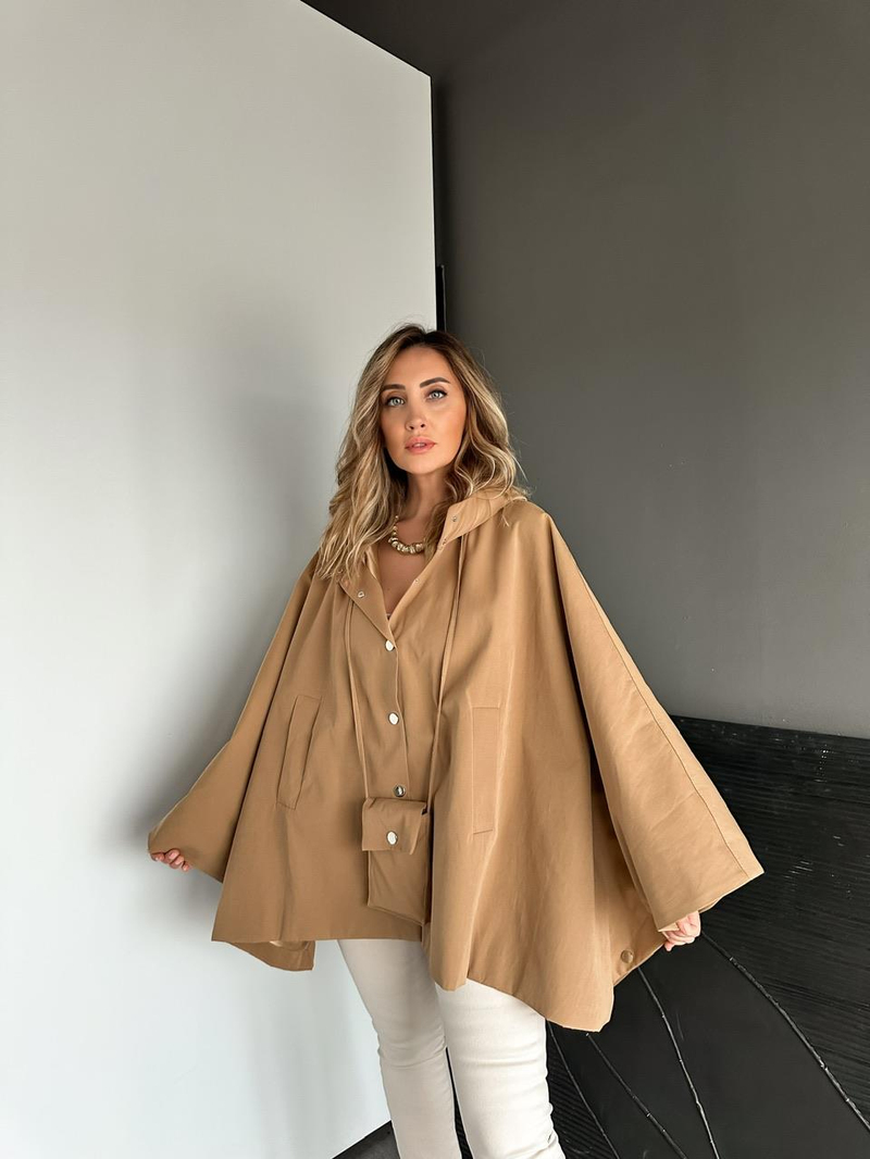 Camel Çantalı Yarasa Kol Trençkot