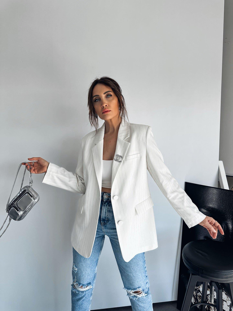 Ekru Sim Detaylı Blazer Ceket