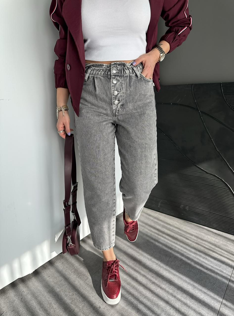 Gri Beli Düğmeli Orijinal Jean