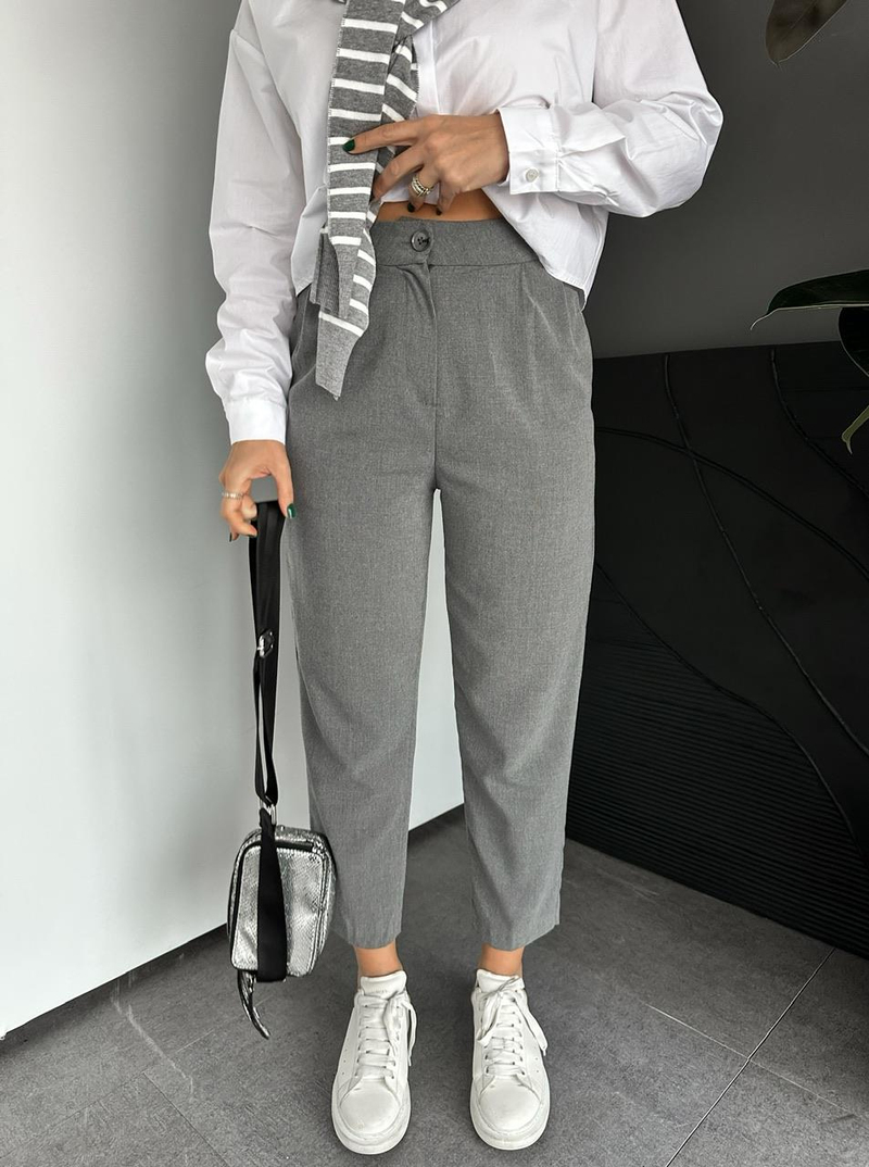 Gri Cepli Basic Kumaş Pantolon