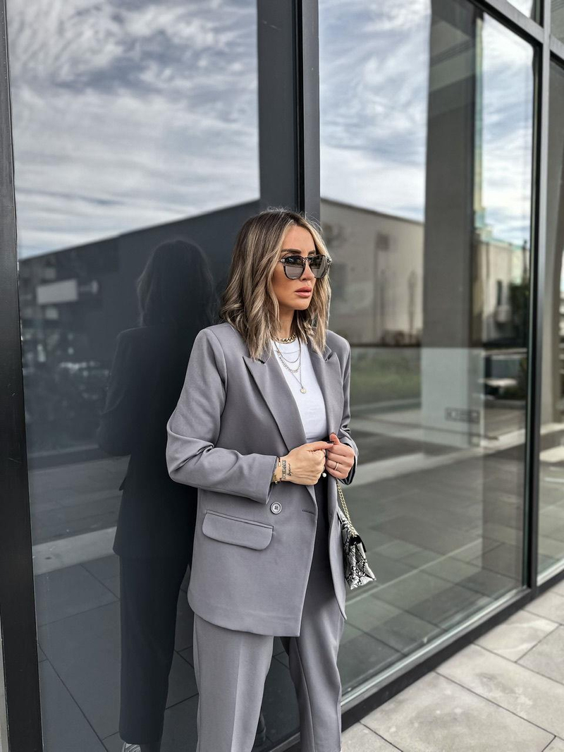 Gri Kruvaze Blazer Ceket