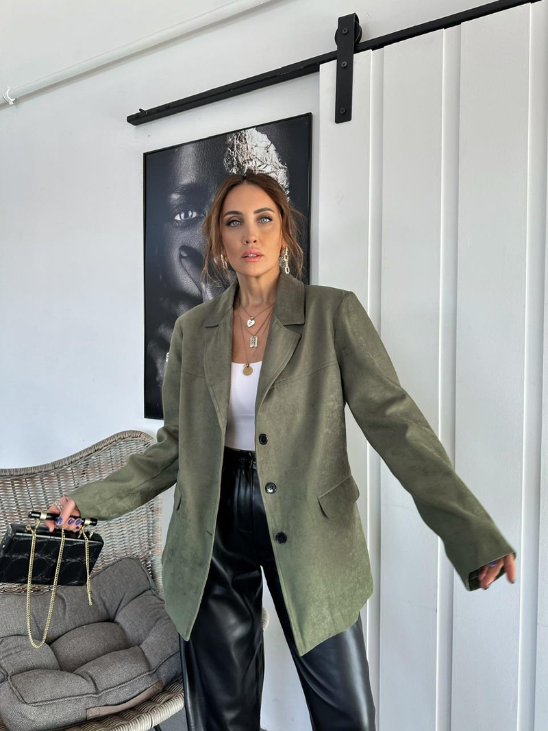 Haki Süet Oversize Ceket
