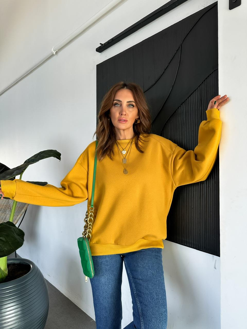Hardal Bisiklet Yaka Cotton Sweatshirt