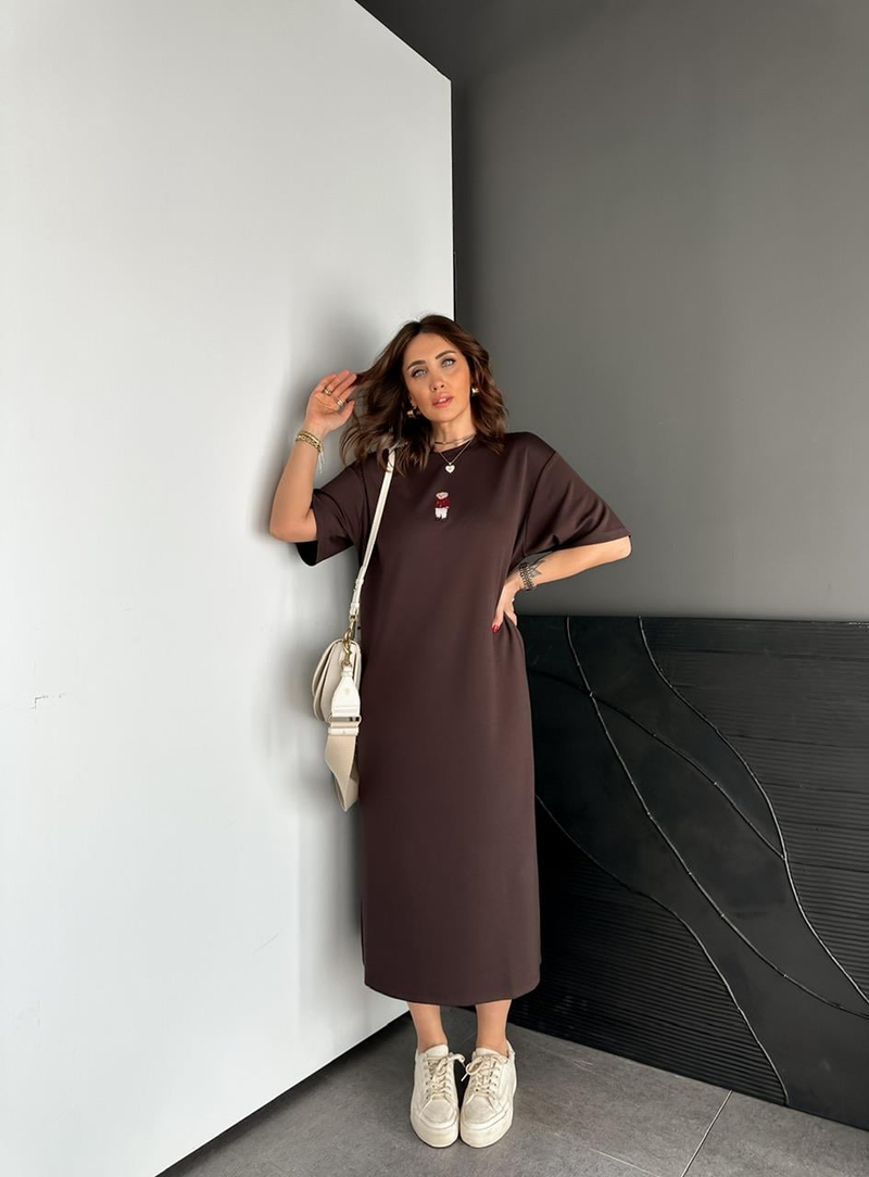 Kahve Ayıcıklı Modal Basic Elbise