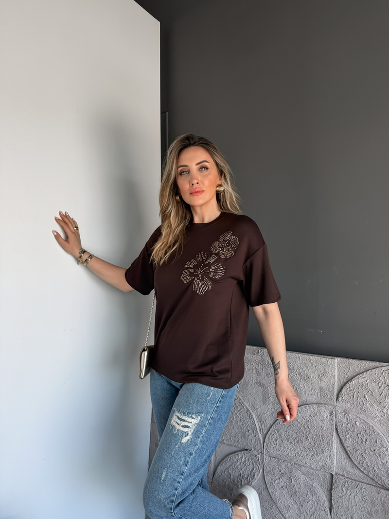 Kahve Boru Boncuklu Marka Model Tshirt