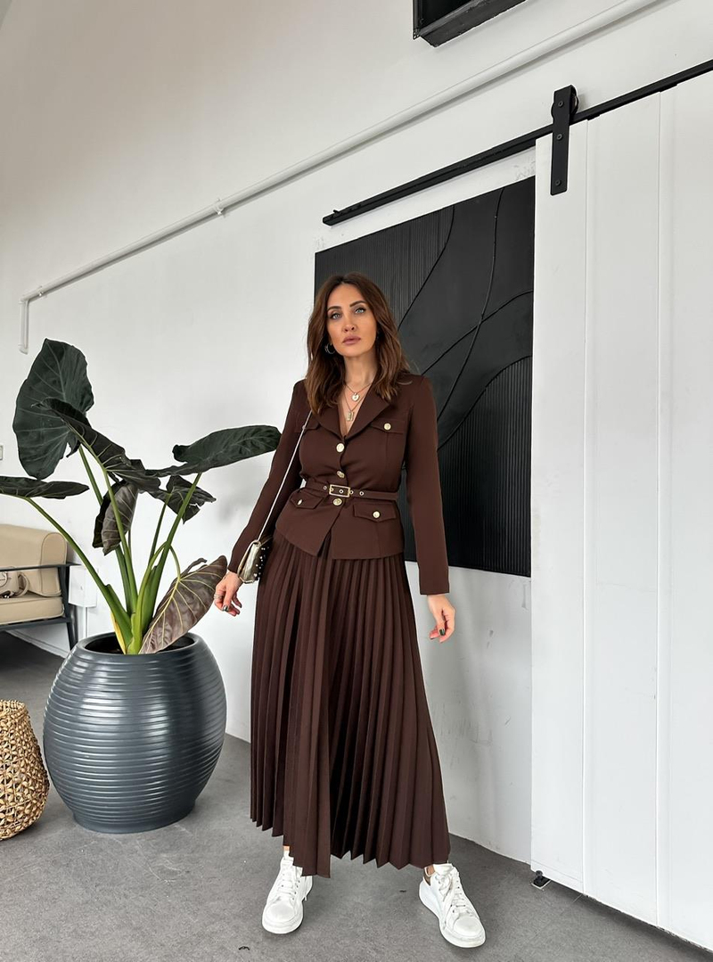 Kahve Ceket Etek Premium Takım