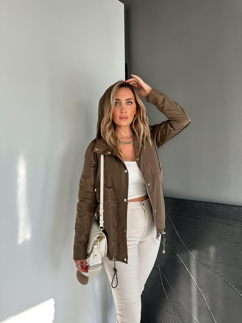Kahve Cıtcıtlı Kapşonlu Yağmurluk