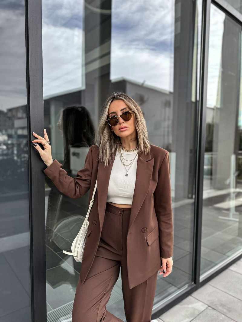Kahve Kruvaze Blazer Ceket