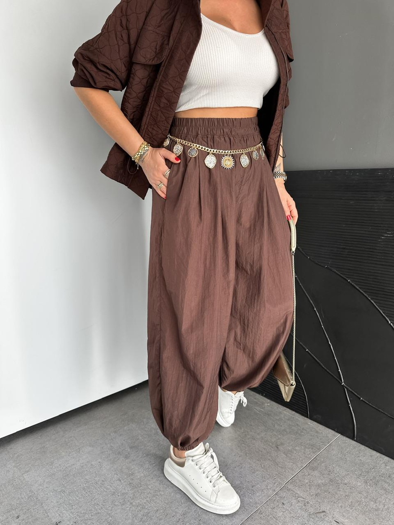 Kahve Paraşüt Şalvar Pantolon