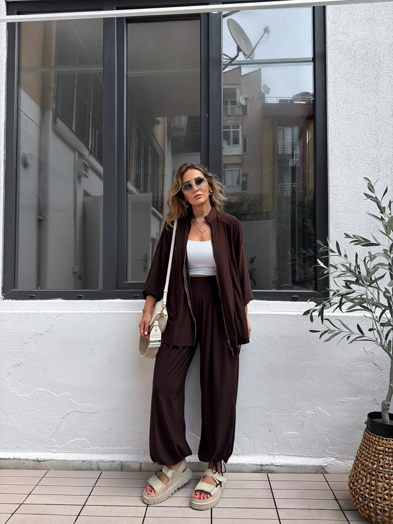 Kahve Şalvarlı Full Likralı Takım