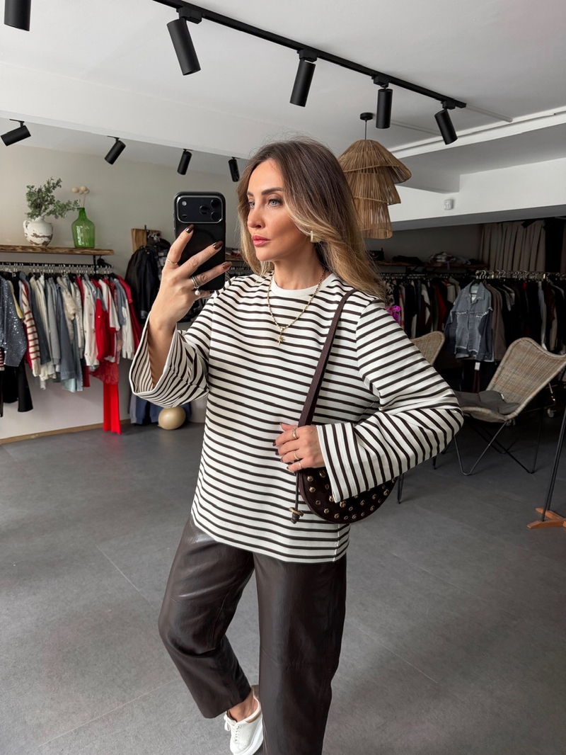 Kahve Scuba Çizgili Sweatshirt