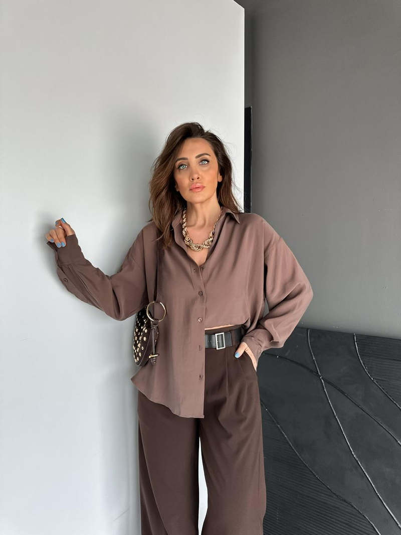 Kahve Tensel Salaş Cotton Gömlek