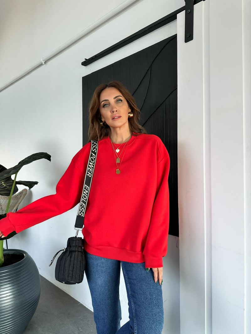 Kırmızı Bisiklet Yaka Cotton Sweatshirt