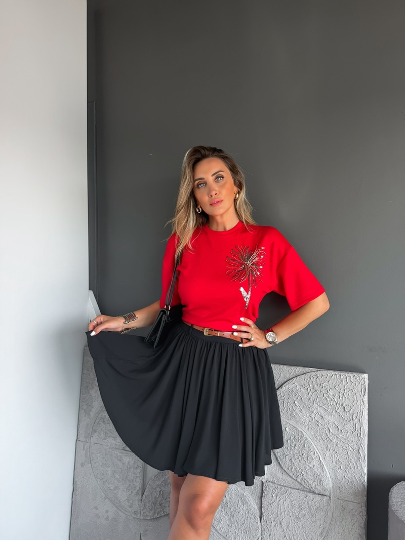 Kırmızı Pul Çiçekli Marka Model Tshirt