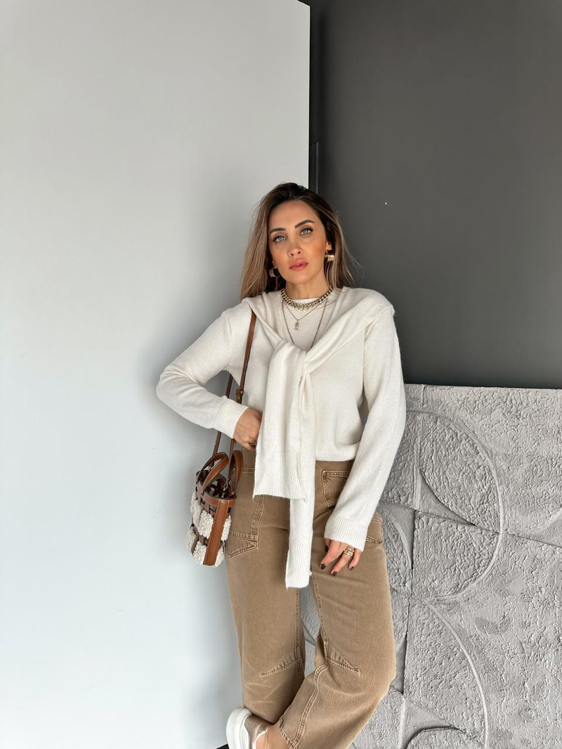 Krem Bağlamalı Basic Kazak
