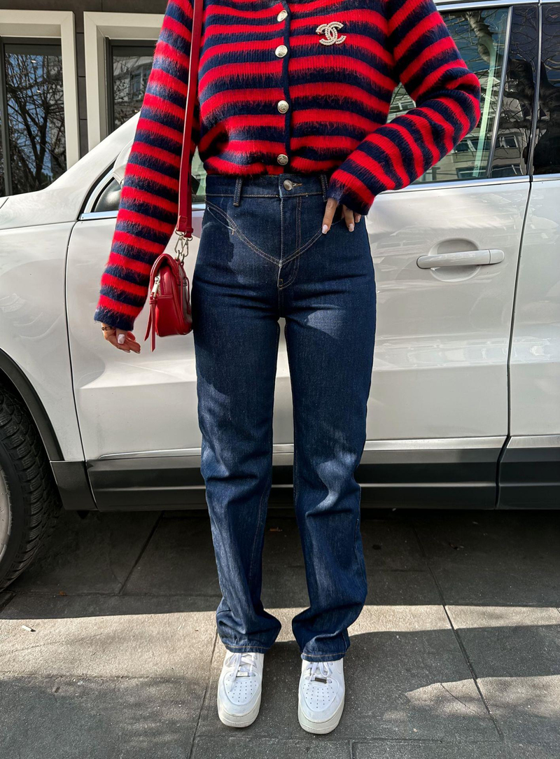 Lacivert Bel Detaylı Jean