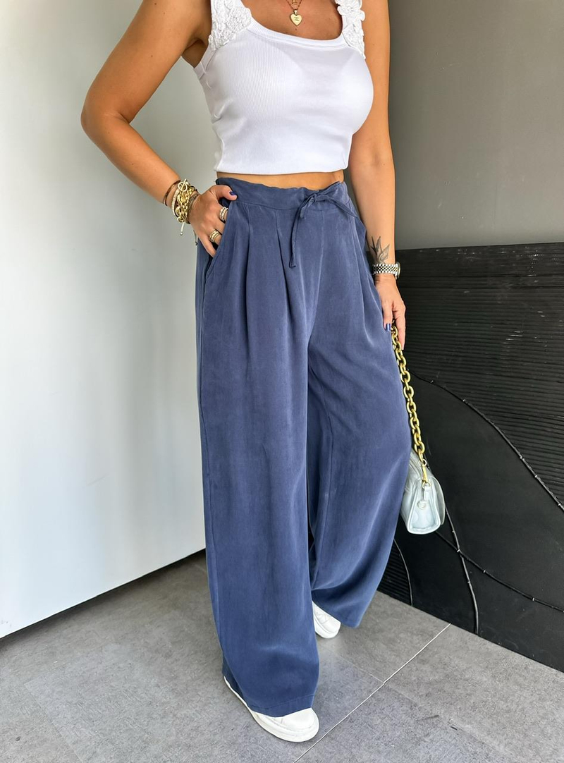 Lacivert Beli Lastikli Cepli Soft Pantolon