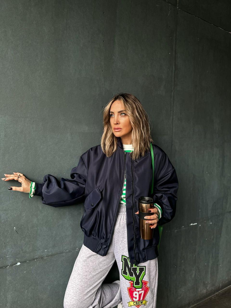 Lacivert Cepli Bomber Ceket
