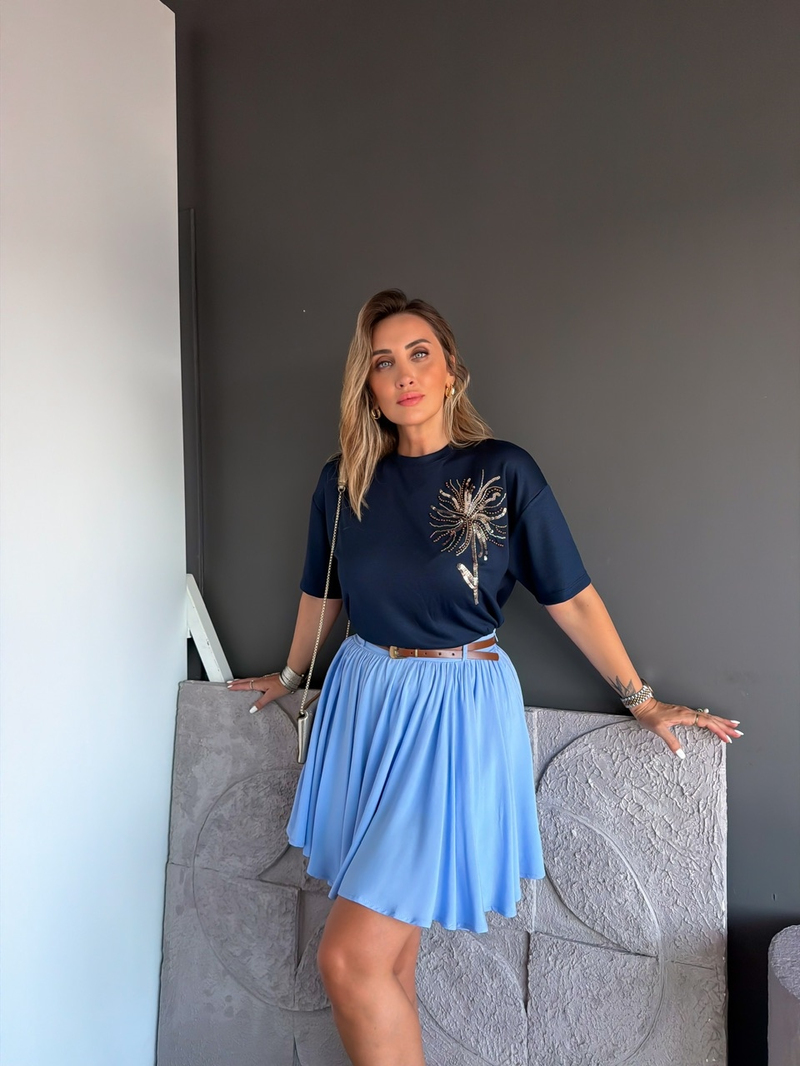 Lacivert Pul Çiçekli Marka Model Tshirt