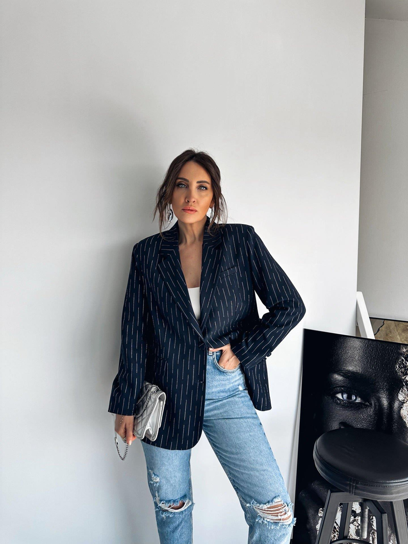 Lacivert Sim Detaylı Blazer Ceket