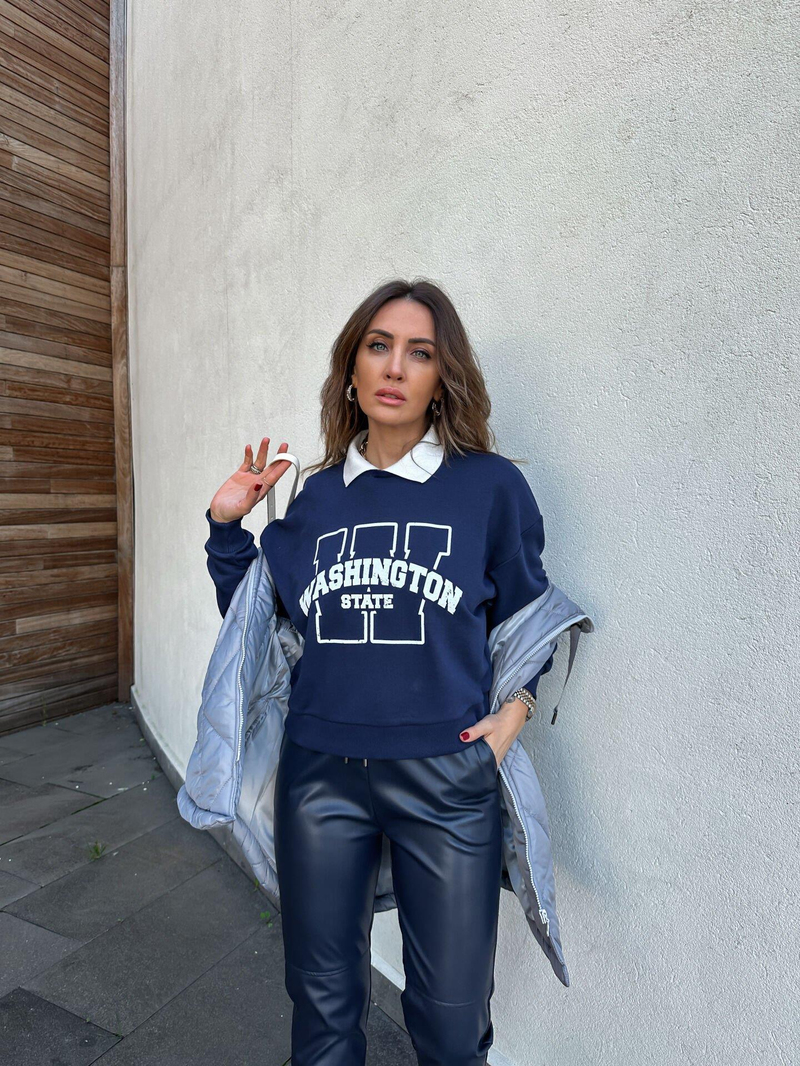 Lacivert Washington Yakalı Sweatshirt